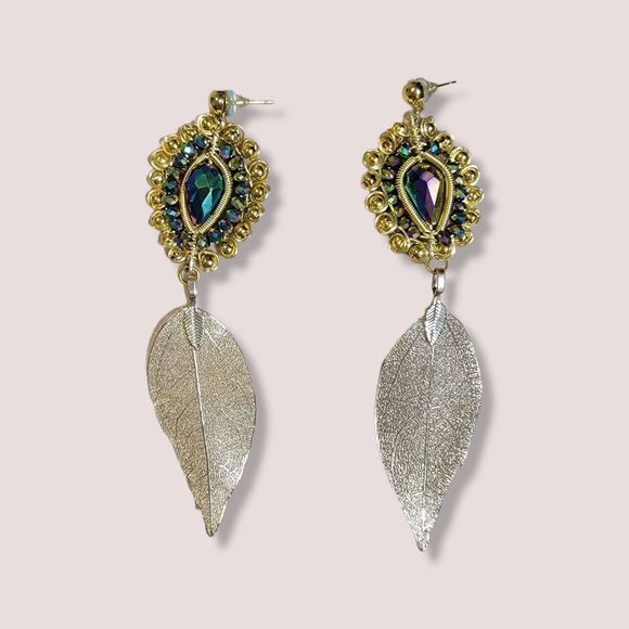 Agave Girl Boutique Women's Feather, wire, Iridescent Drop Earrings In gold - Picture 1 of 4